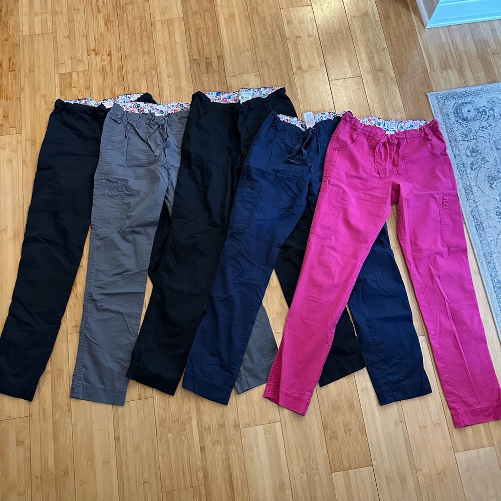 Lot 5 koi Stretch Scrub Pants Small Tall EUC straight flattering Lindsey pants